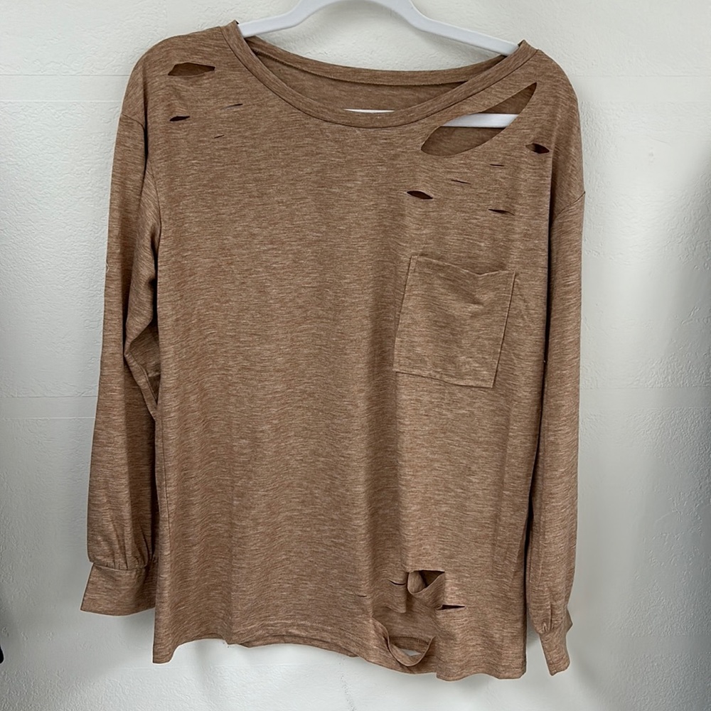 Light Long Sleeve Ripped T-Shirt